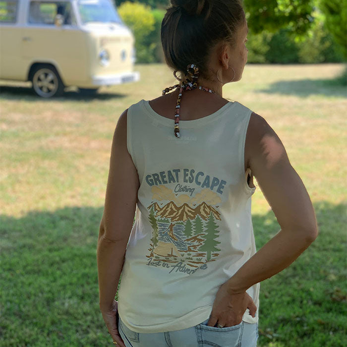 Organic Lost In Adventure Vest Top - Natural Raw or Black